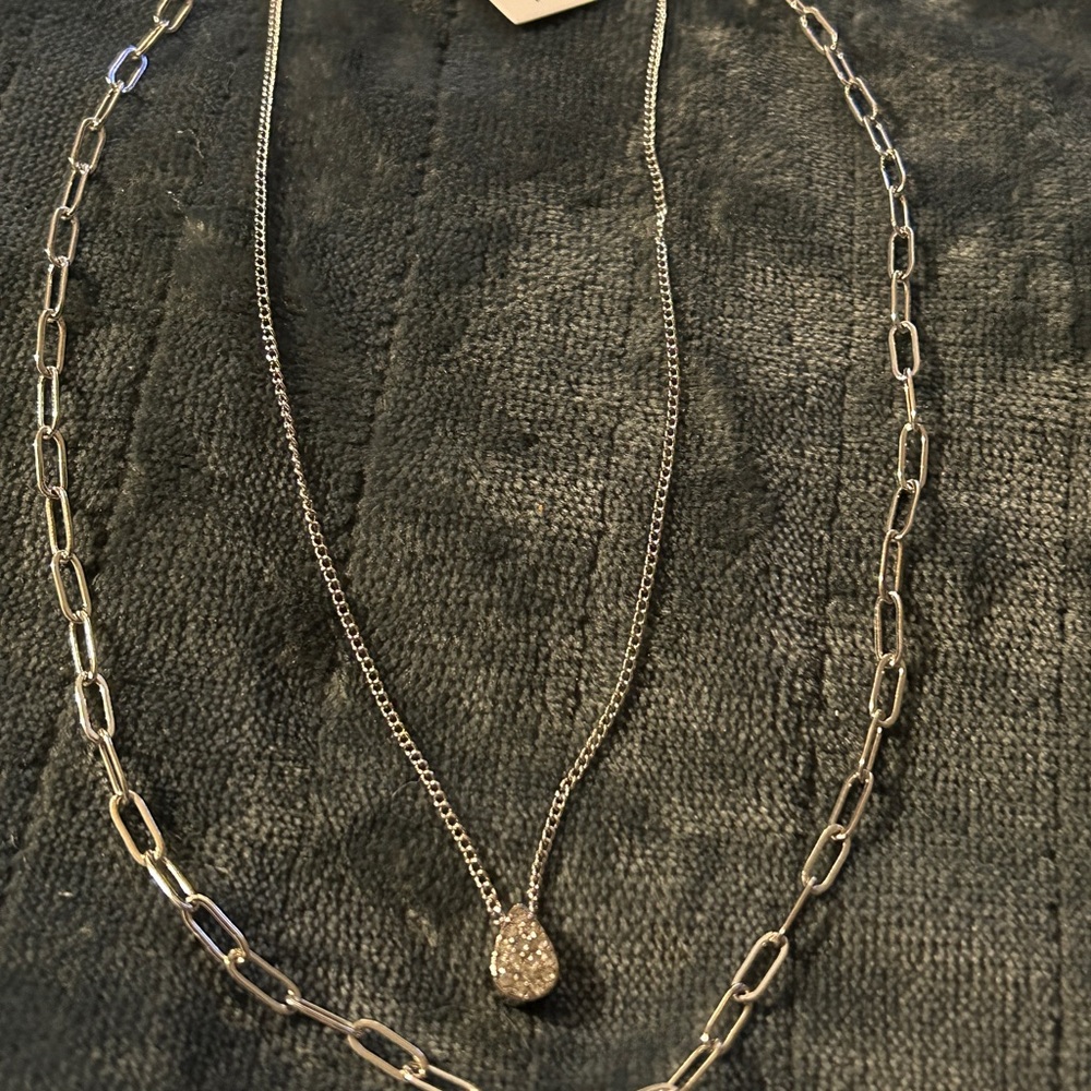 NWT Park Lane Electric 2-in-1 Silver Italian Chain with Pave Teardrop Necklace